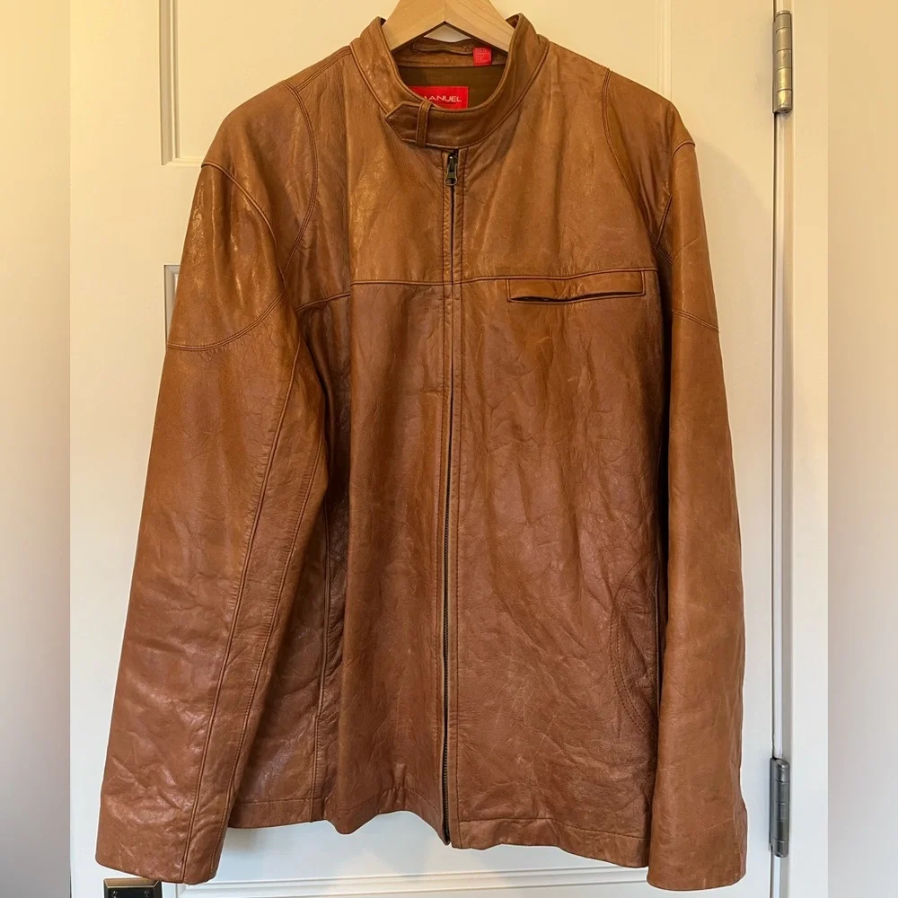 Emanuel Ungaro Men's Tan Leather Moto Jacket | Size: Large - Picture 1 of 8